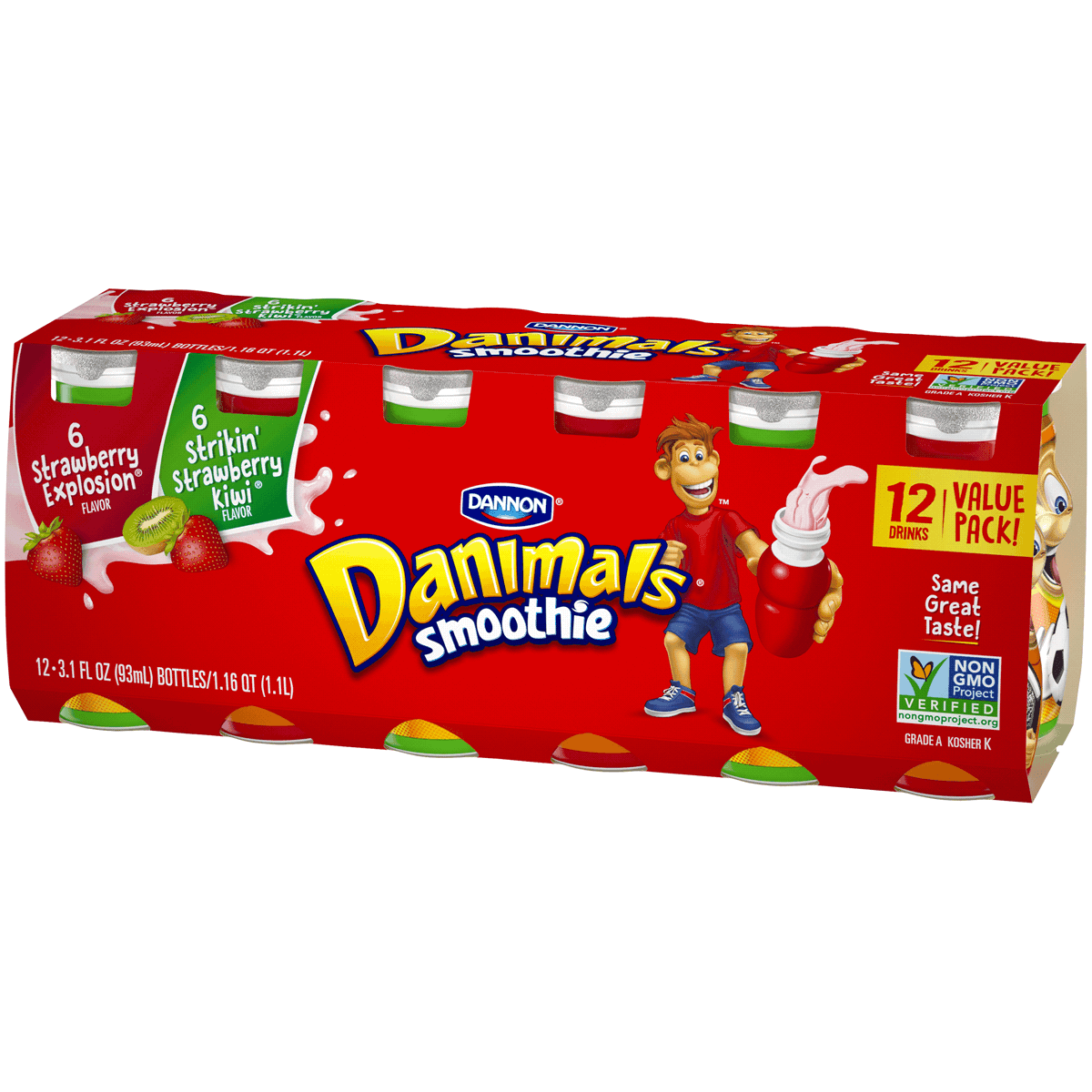 Dannon - Danimals Strawberry Explosion and Strikin' Strawberry Kiwi Kids' Yogurt 12 Bottles, 3.1oz