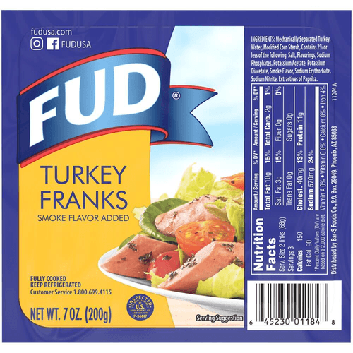 FUD - Turkey Franks Smoke Flavor Added 7 oz